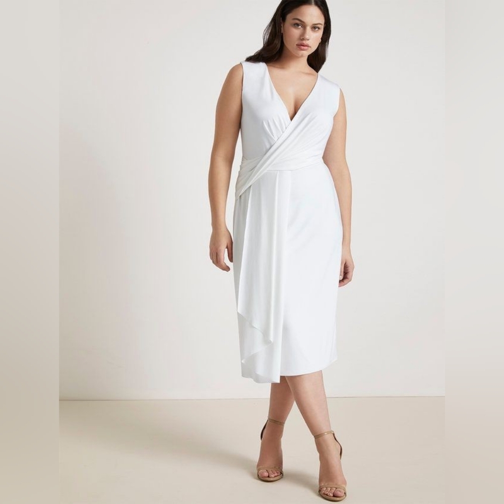 Jason Wu x Eloquii Draped Asymmetric Flounce Midi Dress, Size 14